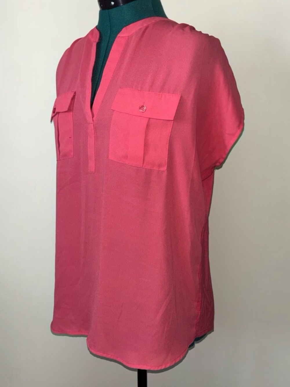 INC International Concepts Hot Pink Utility Pocket Blouse Size L Short Sleeve